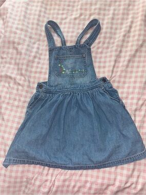 Ralph Lauren Denim Overall Skirt in Light Blue with Embroidered Flowers